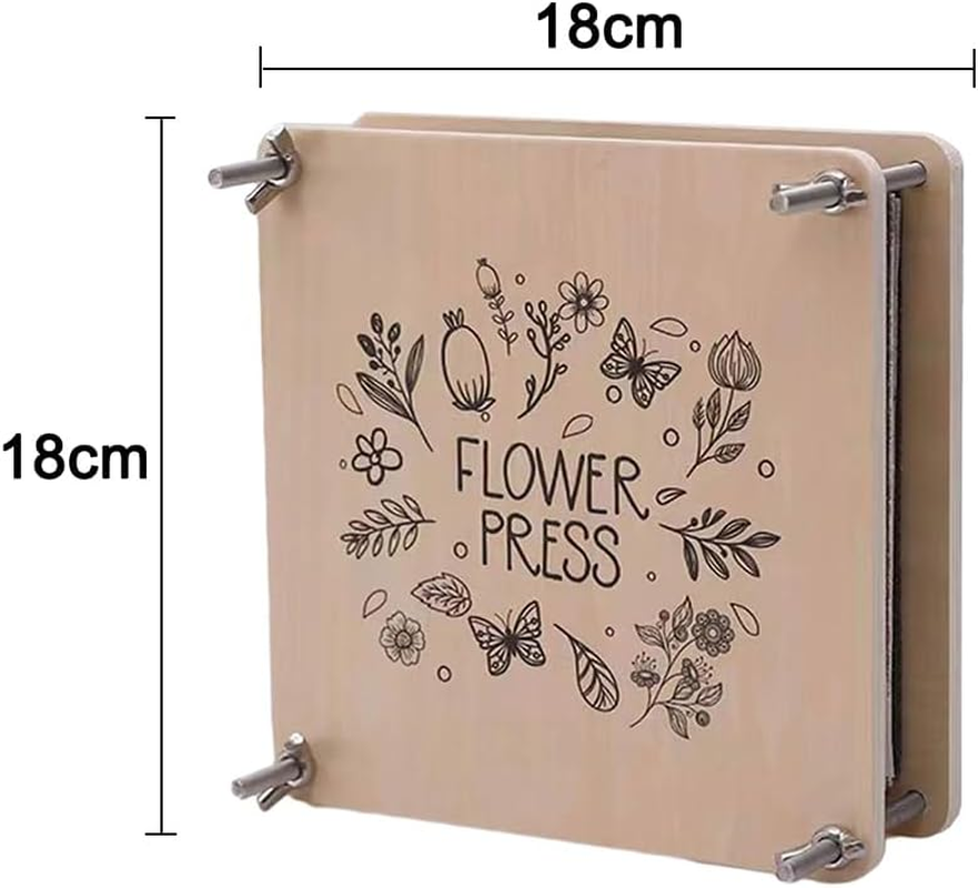 Portable Flower Pressing Kit,18&times;18Cm Wood Flower Leaf Plant Press Kit,Including Wooden Boards &times;2,Stainless Steel Screws &times;4,Absorbent Plates X4,Sponge X4,Backing Paper X10,And Thick Sealed Bag X2