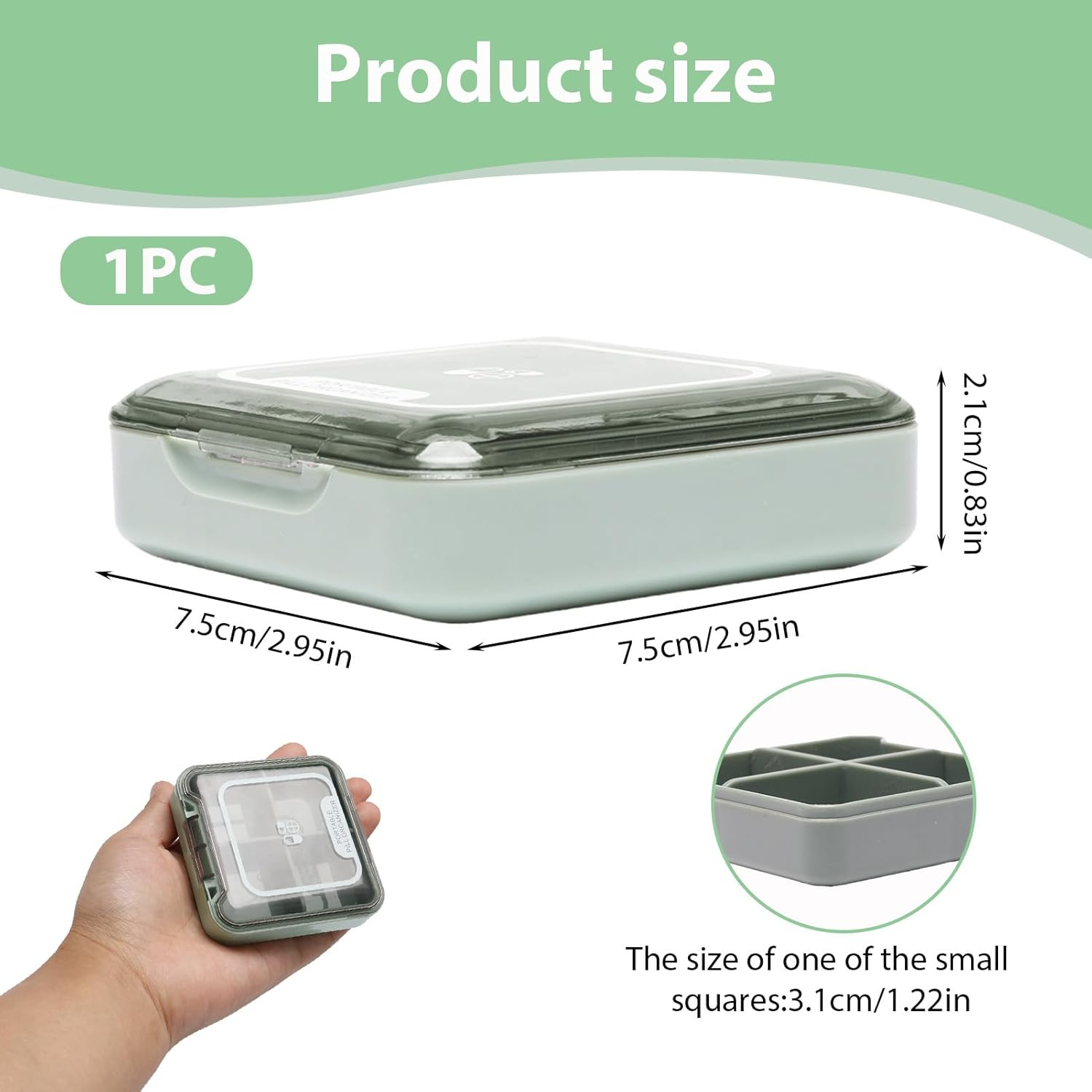 Small Pill Organiser, 4 Compartments Portable Travel Pill Organizer, Sealed Moisture-Proof, Medicine Box for Fish Oil Vitamins Supplements for Daily Travel Work People Carry image number 3