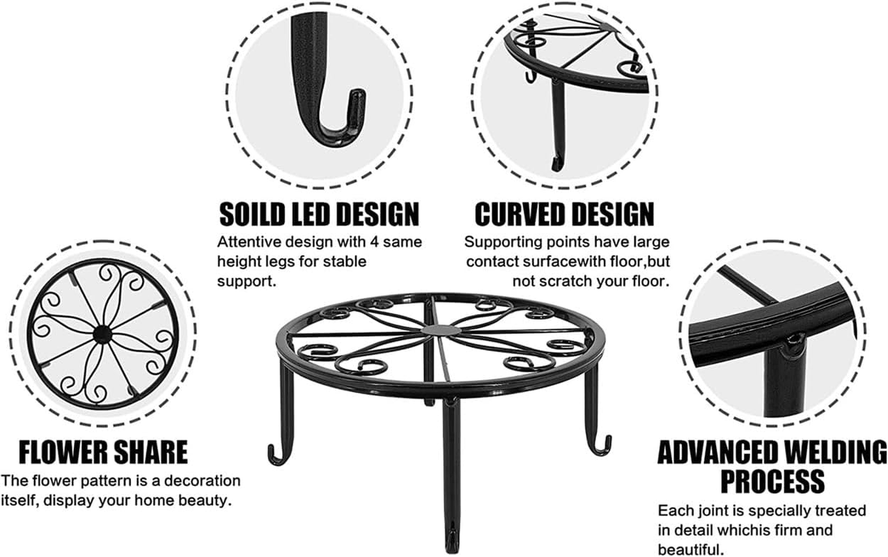 TOMVAES 4 Pack Metal Plant Stand, Heavy Duty Black Iron Potted Stand Holder, Indoor Outdoor Plant Holder Support Rack for Planter Flowerpot Patio Garden