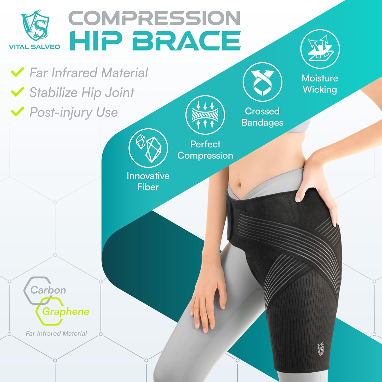 Vital Salveo Compression Recovery Hip Brace &ndash; Hip Brace for Women and Men, Supports Hip Pain Relief and Aids Hip Injury Recovery, Designed for Support, Comfort, & Mobility (1Pc)-Large image number 6