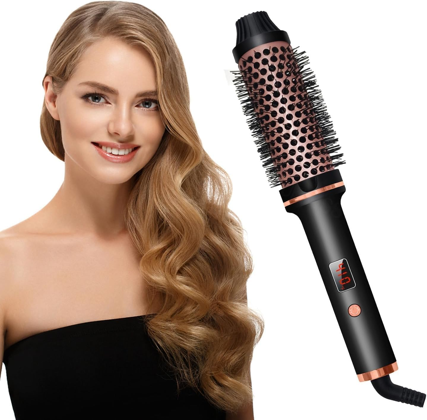 Forubar Thermal Curling Iron Brush, Volumizing Heated round Brush with Ceramic Tourmaline Ionic Technology, Dual Voltage Travel Hairbrush, LCD Display, 10 Temperature Settings image number 3