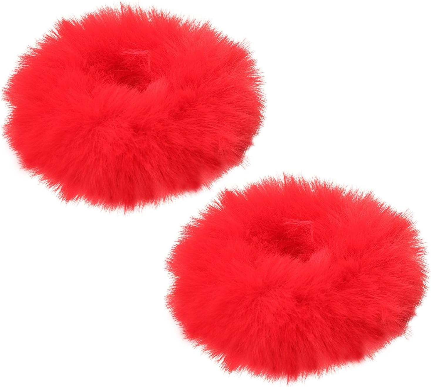 2 Pieces Furry Hair Scrunchies, Elastic Faux Rabbit Hair Ties, Soft and Cute Ponytail Holder, Exquisite Fashion Dress up Accessories for Women and Girls (Red) - Black image number 3