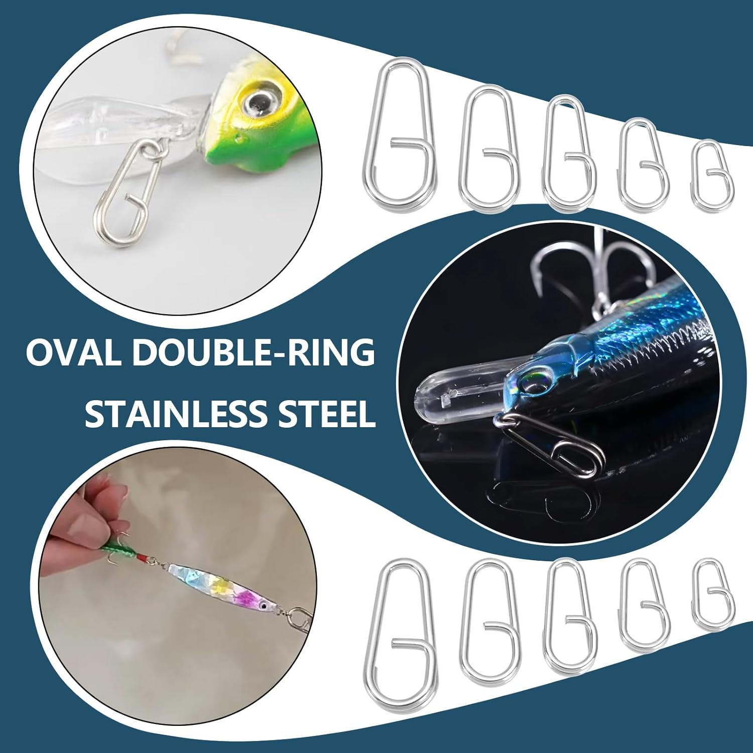 Emagtech 50Pcs Stainless Steel Split Rings Links Quick Change Fishing Clips 10Mm 13Mm 16Mm 18Mm 21Mm Lure Clips Connector Fishing Tackle for Lures Cod Mackerel image number 4