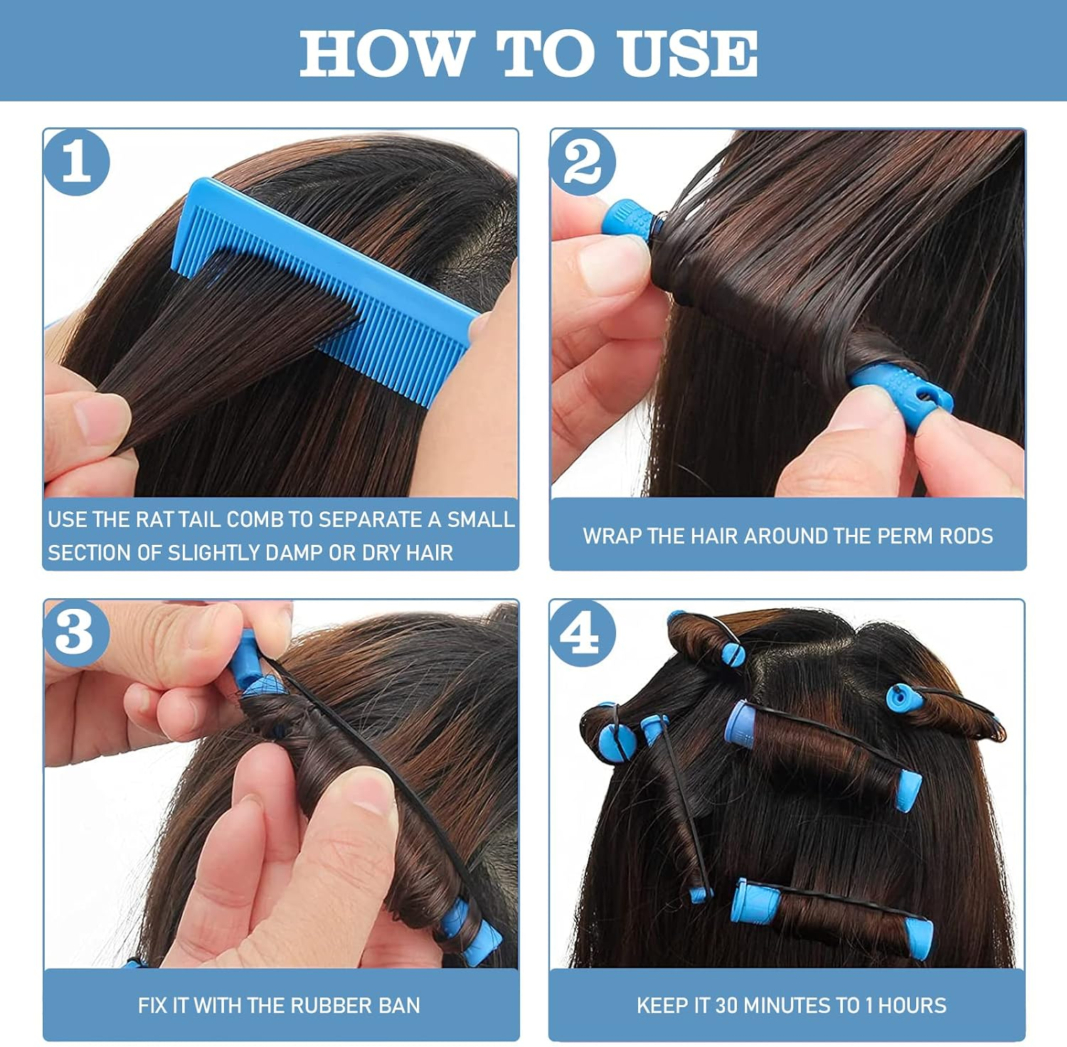 CZAYEFNH 50 Pieces Hair Wave Rods Short Non-Slip Hair Rollers Plastic with Elastic Band Perm Bars Hairdressing Tool with 2 Steel Spit Duck Comb for Hairdressers 0.35 Inches