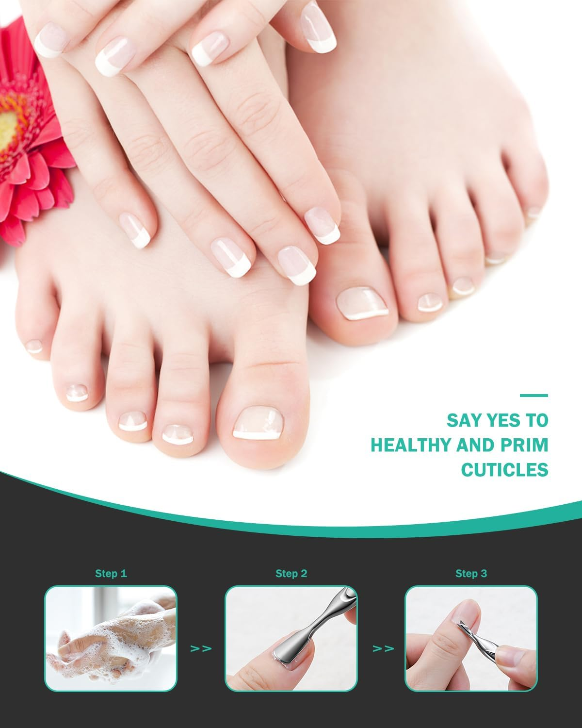 Cuticle Pusher with Fork,2 in 1 Cuticle Trimmer, Premium Stainless Steel Remover Tool for Manicures and Pedicures image number 4