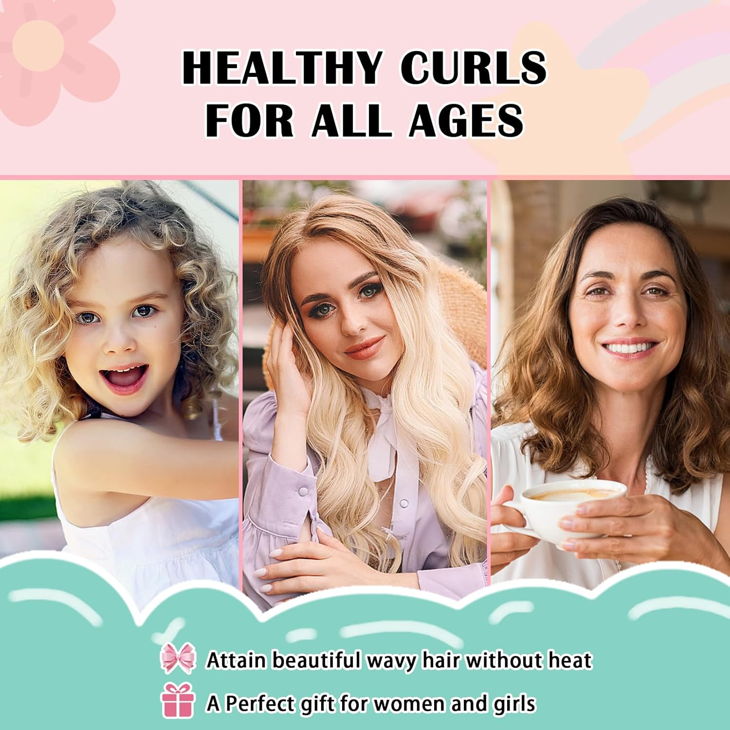 Gwabee Heatless Curls Overnight Hair Curlers to Sleep in Satin Hair Curler Rollers No Heat Hair Wrap for Curls Headband, 70" Satin Heatless Curling Rod Set for Women Long Waves Hair Volume -Black 9PCS - 9 Pcs image number 2