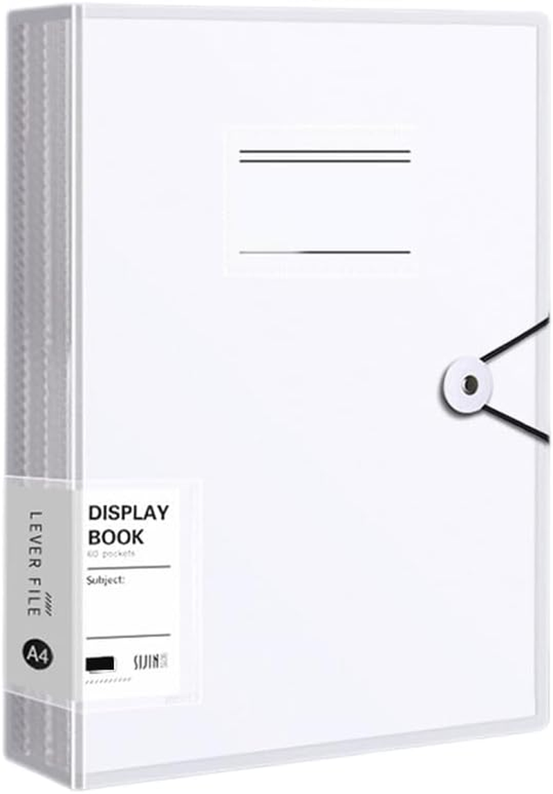 Ciuaz A4 Colored File Folders, with 60 Pockets Display Book, Large Capacity Clear Plastic Pocket Folders-Durable Presentation Book for School, Office, and Documents Organizer (White)
