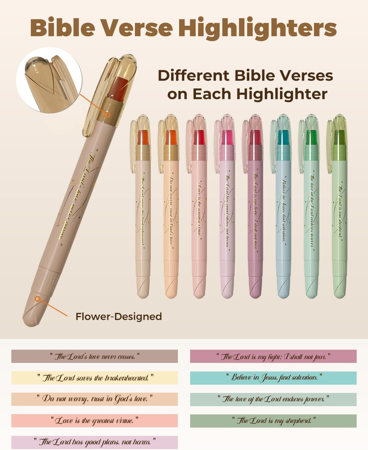WEMATE Bible Highlighters No Bleed, 9PCS Assorted Colors Gel Highlighters Set, Cute Bible Study Supplies for Scripture Marking, Color Coding & Book Highlighting image number 1