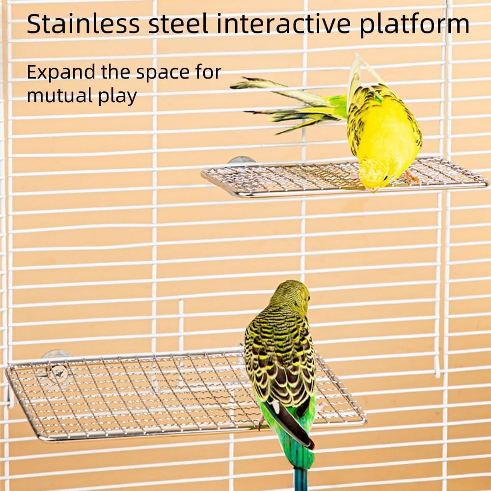 FACAING 2 Pcs Stainless Stee Bird Perches Platform for Bird Cage Accessories,Birds-Safe Bite Resistant Shelves and Easy Clean Bird Shelf Stand for Conures, Cockatiel, Budgie and Love Birds image number 3