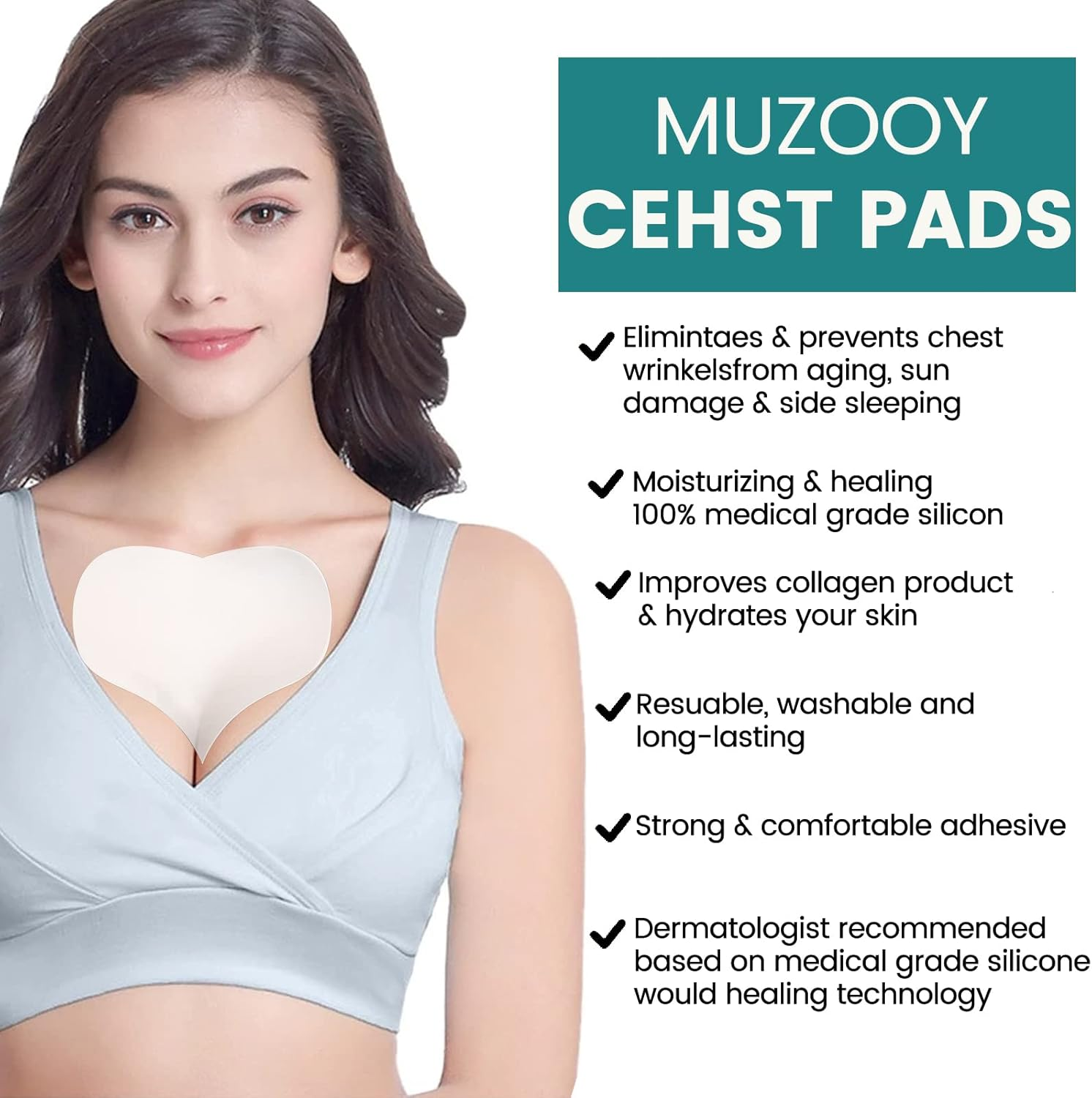 4 Pack Chest Wrinkle Pads, anti Wrinkle Silicone Chest Patches, Resuable and 100% Medical Grade D&eacute;collet&eacute; anti Wrinkle Patches, Overnight Wrinkle Remover Treatment While Sleeping