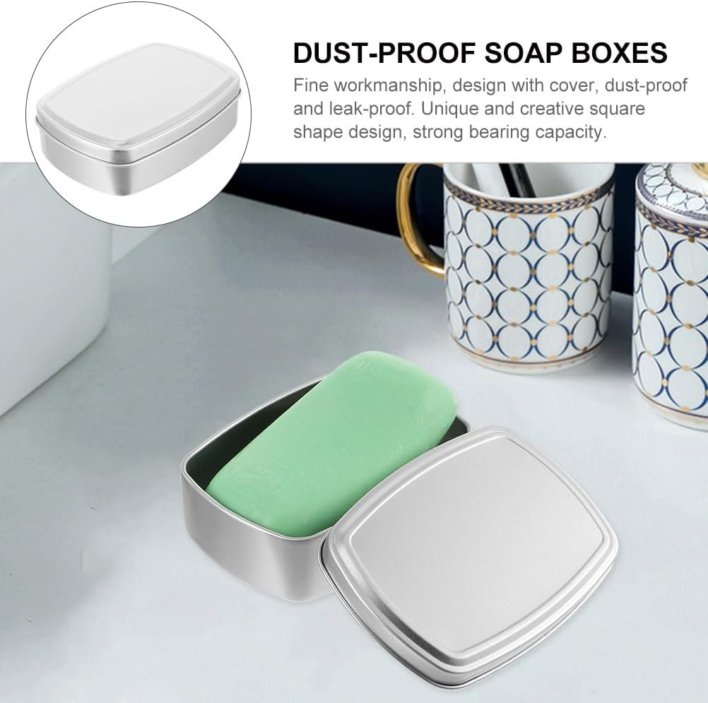 DECHOUS 2 Pcs Aluminum Soap Case Metal Bar Soap Holder with Lid Portable Travel Soap Container Cosmetic Containers Soap Boxes for Home Travel 120Ml image number 5