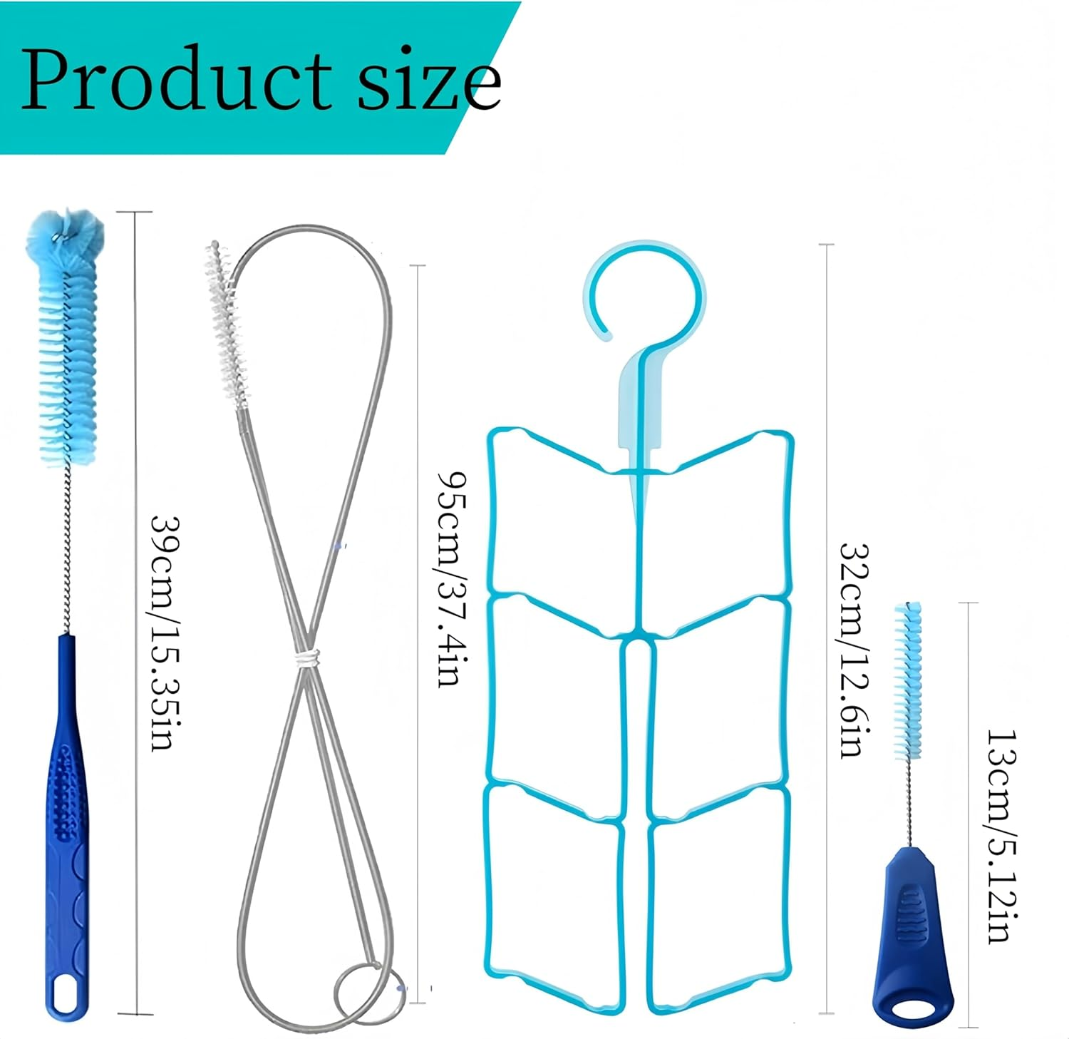 Hydration Bladder Cleaning Brush Set for Universal Water Reservoir,Water Bladder Cleaning Kit 4 in 1 Flexible Long Brush for Hose, Small Brush for Bite Valve, Big Brush for Bladder image number 1