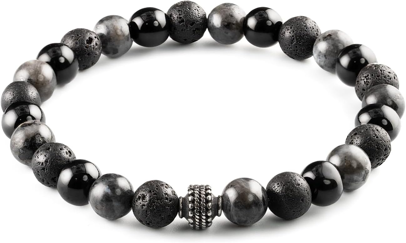 Nature Lava Stone Tigereye Black Brown Green Blue Bead Bracelet | 2 Sizes | Mens Womens Gift Pack Bracelets