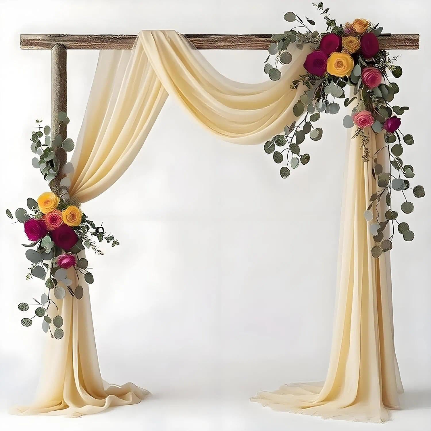 Champagne Wedding Arch Draping Fabric, 2 Panels 29" X 20FT, Soft Premium Chiffon Backdrop Curtain for Wedding Decor, Party, Ceremony, Photo Booth-Leralsta image number 3