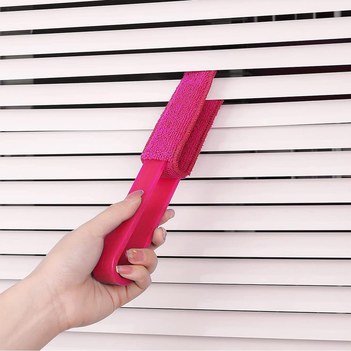 Orivin 2 Pcs Blinds Duster, Removable Dual Head Cleaning Tool,Microfiber 2 Pronged Washable Duster, for Window Blinds (Green, Rose) image number 4