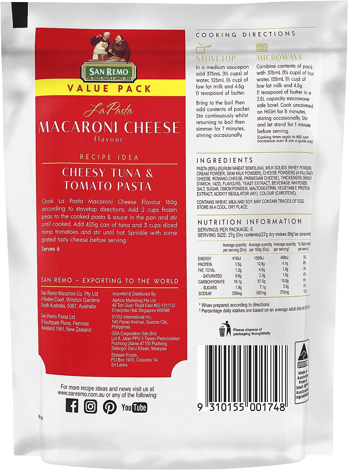 San Remo La Pasta Macaroni Cheese, 160 G, Macaroni Cheese