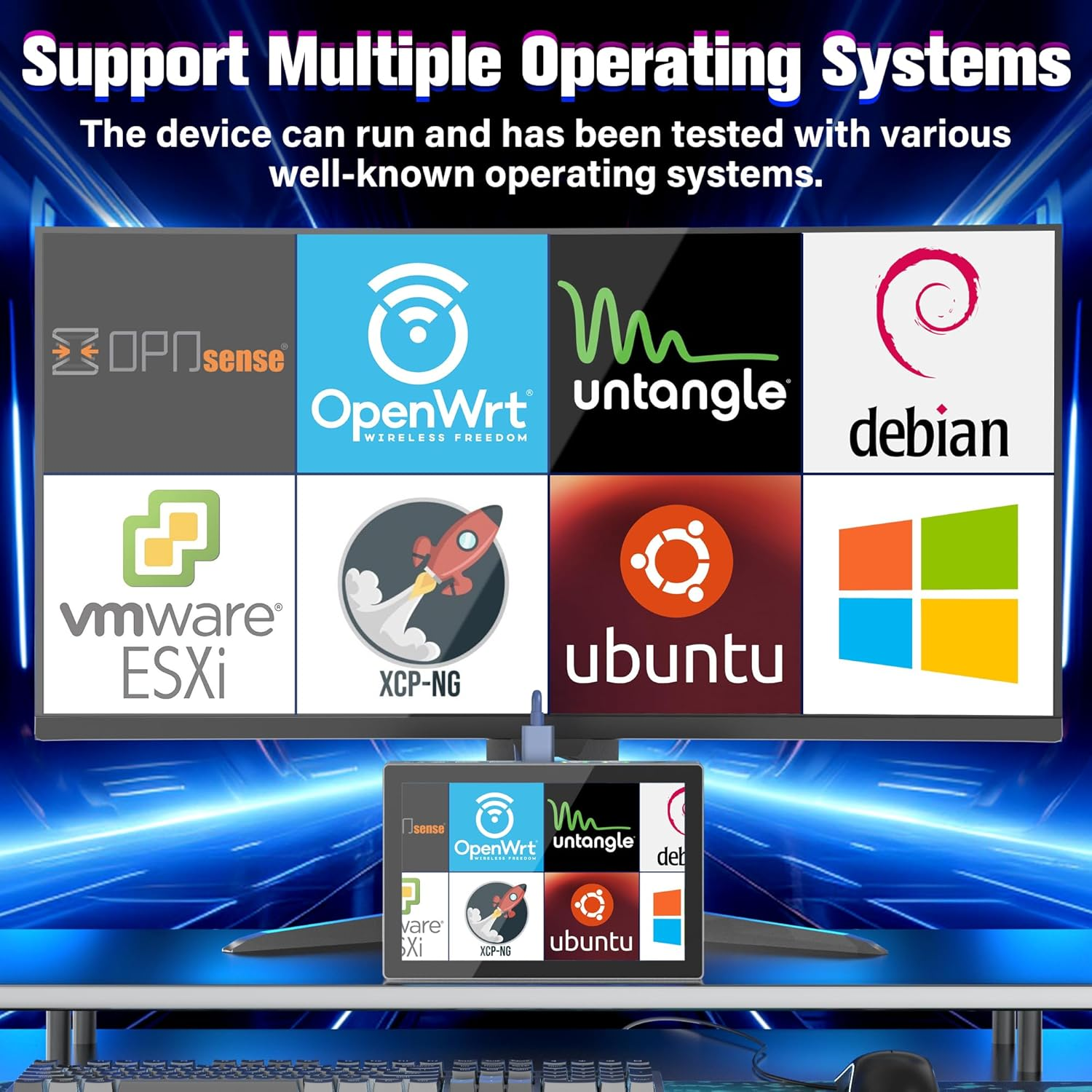 HEIGAOLAPC Mini PC 12Th Gen N100 Win 11 Pro 7" Screen 16GB RAM 512GB ROM Mini PC with Screen USB-C Mini Computer Wifi 5 BT 5.0 4K Display HDMI Dual 2.5Gbe Desktop Computer (16+512 with Screen) image number 5