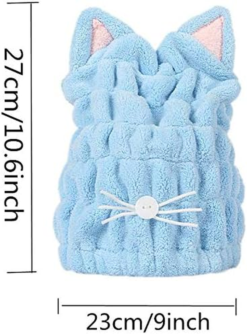 CENZICOM Hair Drying Towels, Cute Bath Towel Wrap, Quick Drying Bath Cap for Women & Girls,Set of 2（Blue+Pink） image number 4