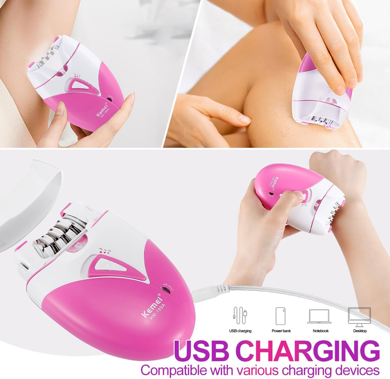 Epilator for Women,Cordless Electric Epilators with LED Light,Rechargeable Hair Removal Device with 21 Tweezers and 2 Speed Settings,Facial & Body Hair Remover for Women/Men/Girls