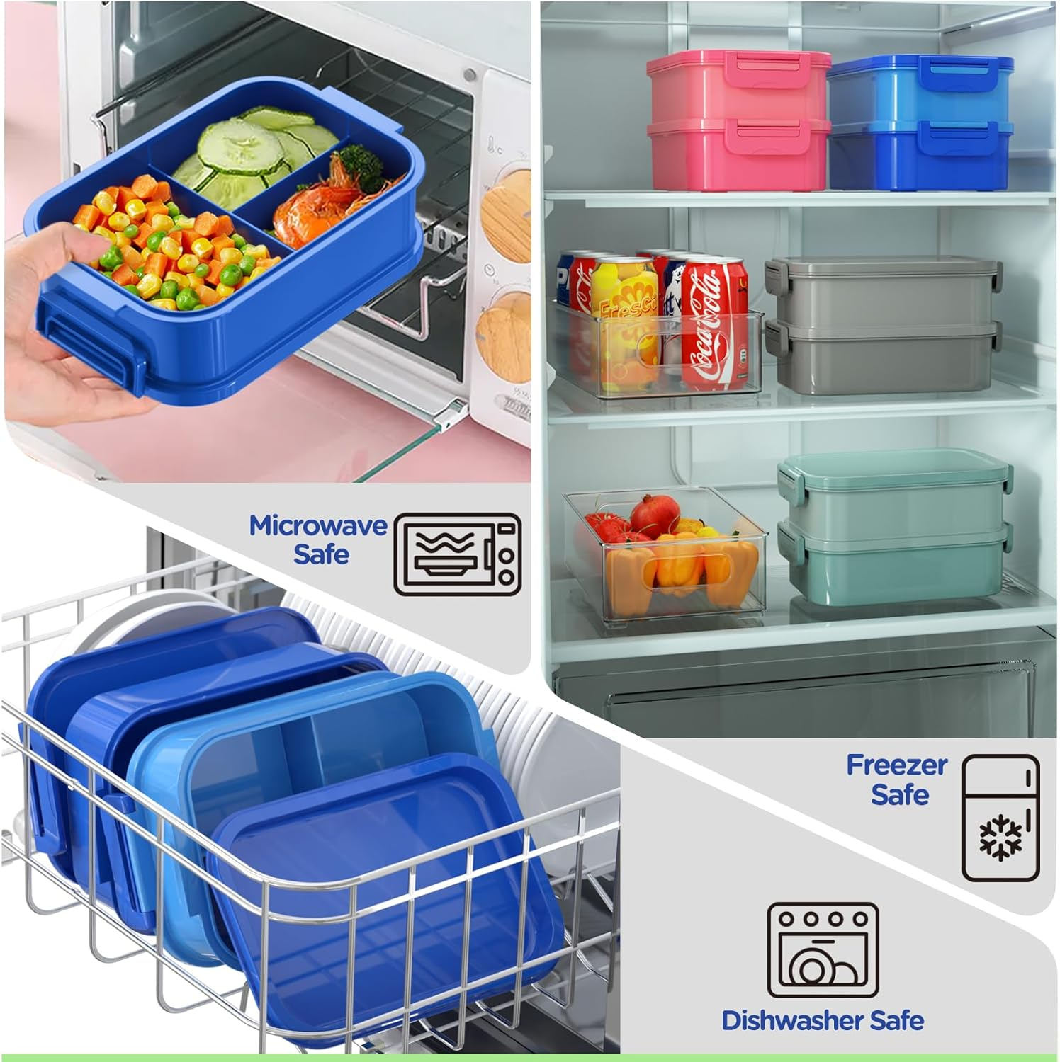 Dacool Bento Box Adults Lunch Container - 74 OZ Stackable Leakproof Bento Lunch Box for Adults Men Boys Teens Large Lunch Box Containers with Fork Spoon Sauce Boxes for Work School Dining Out, Blue - 1-Morandi-Green image number 2
