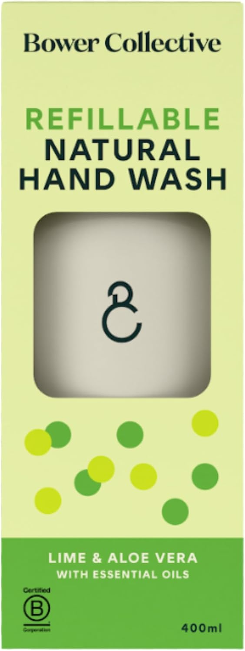 Bower Collective Natural Hand Soap Starter Pack, Lime & Aloe Vera Liquid Hand Wash, Reusable Soap Dispenser with 400Ml Refillable Bathroom Soap, Eco-Friendly Handwash image number 1