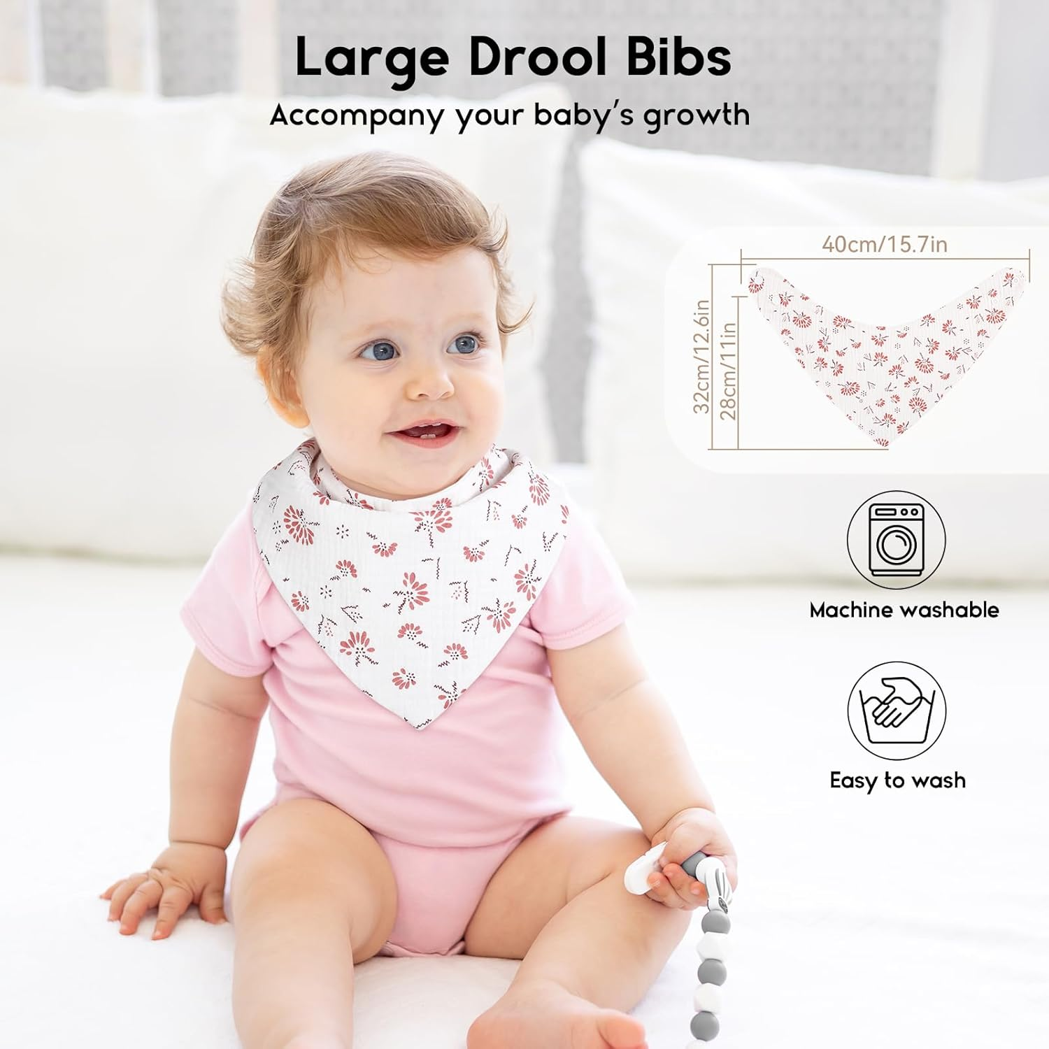 Yoofoss Baby Muslin Bibs 10 Pack Bandana Drool Bibs for Boys Girls Neutral, 100% Cotton Soft Absorbent Baby Bibs for Teething Drooling, Flower image number 1