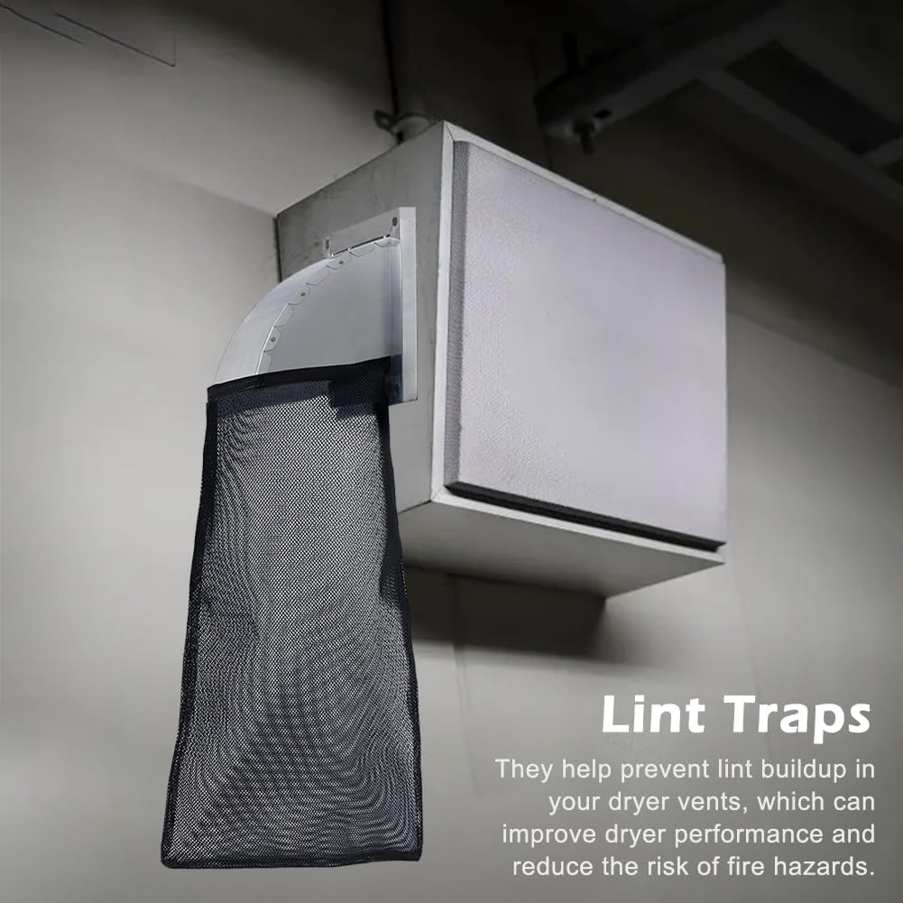 2 Pack Dryer Vent Lint Traps Lint Dust Bag, Dryer Lint Catcher with Magic Tape Capturing Lint and Dust, Dryer Vent Cover for Outdoor Indoor Prevent Fire (Black, 25 * 39Cm)