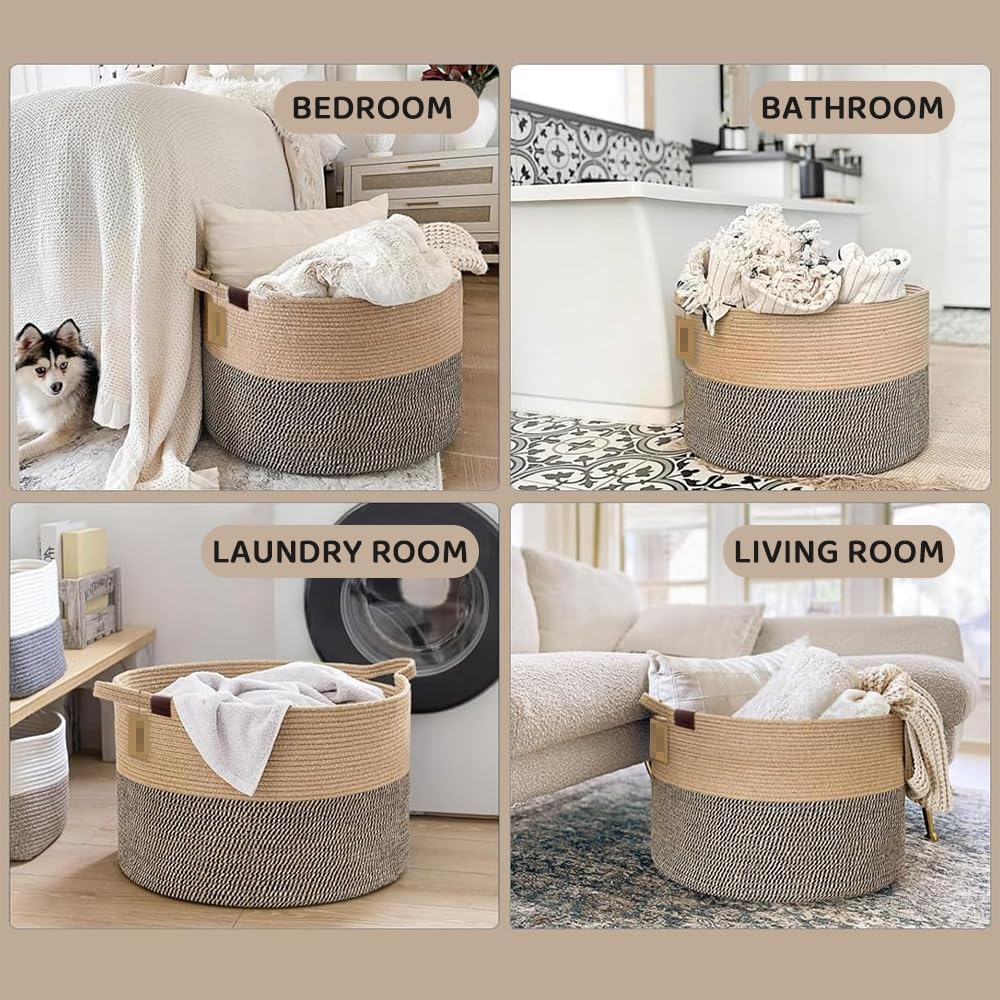 Large Woven Laundry Basket with Handles &ndash; Cotton Rope Storage Hamper for Blankets, Clothes, Toys, and Home Decor image number 1