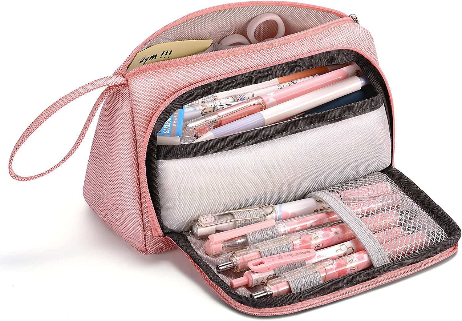 Mokani Big Capacity Pencil Case, Canvas Pen Pencil Pouch with Handle, Stationery Storage Cosmetic Bag Middle High School College Office Organizer for Students Girls Teens Adults, Gray