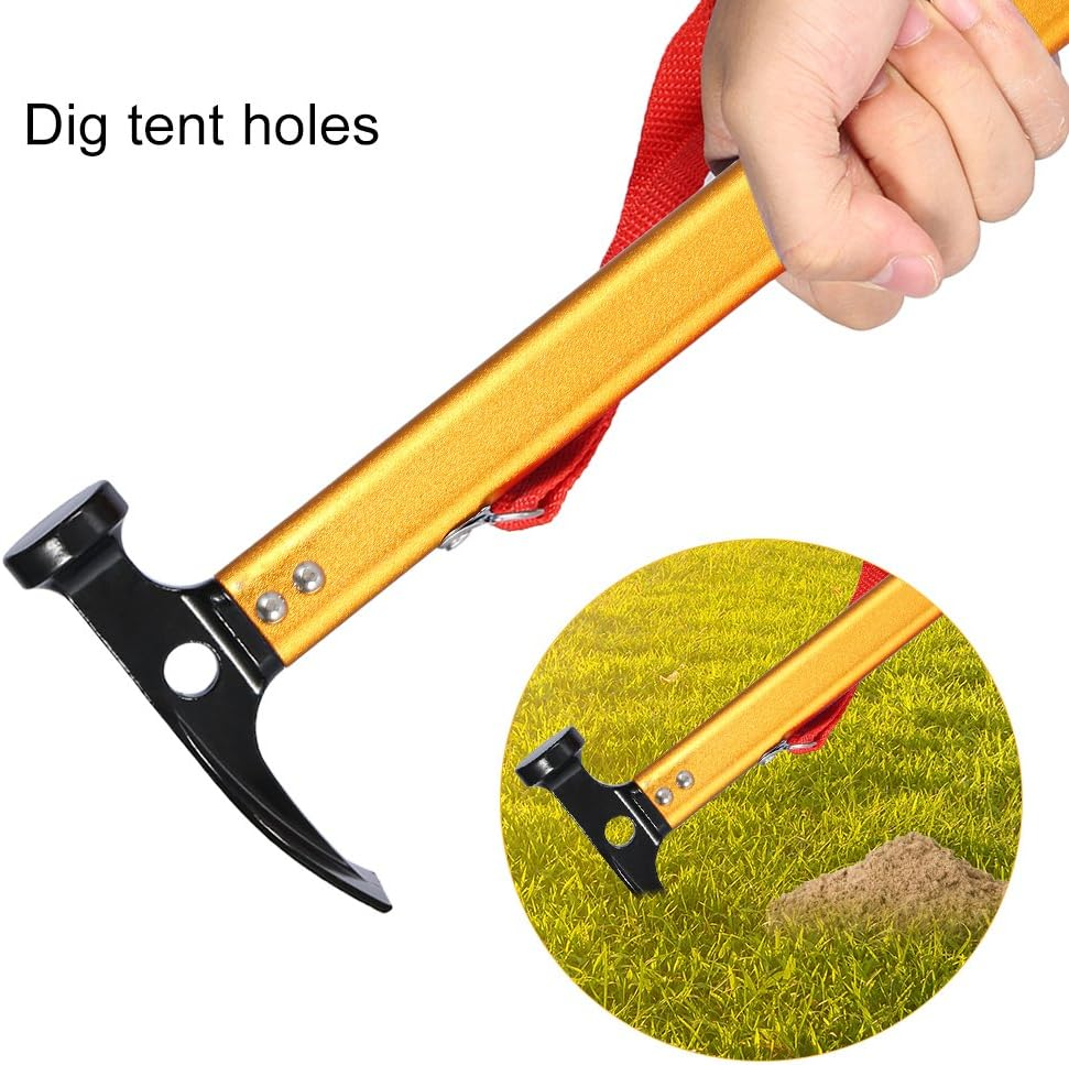 Outdoor Camping Tent Peg Stake Hammer Nail Puller Extractor Multifunctional Tool with Aluminum Handle (Color : Gold)