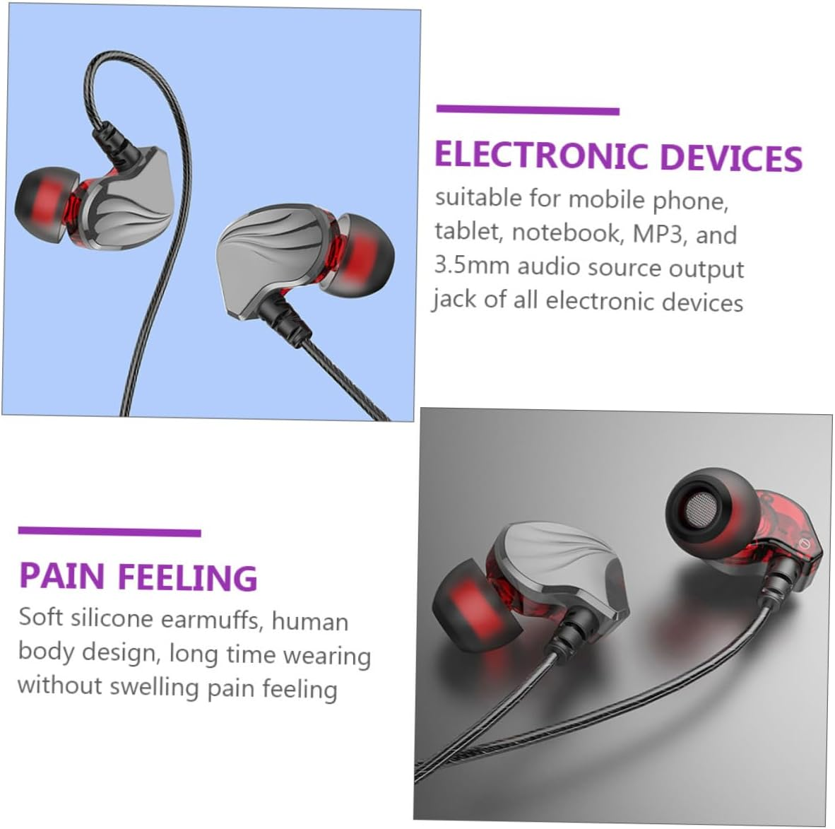 HEATSHAKING Wired In-Ear Bass Headphones with 3.5Mm Plug for Mobile Phones and Tablets, Universal Wired Earphones in Gunmetal Color, High-Definition Sound for Daily Use image number 5