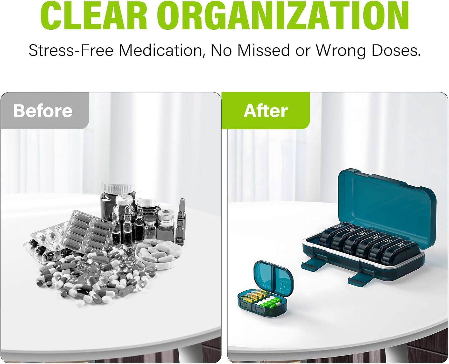 Vikie Weekly Pill Organizer 2 Times a Day with AM PM Sections, Bpa-Free, Portable & Moisture-Proof for Pills, Vitamins, Supplements (2X7 Blue) image number 3