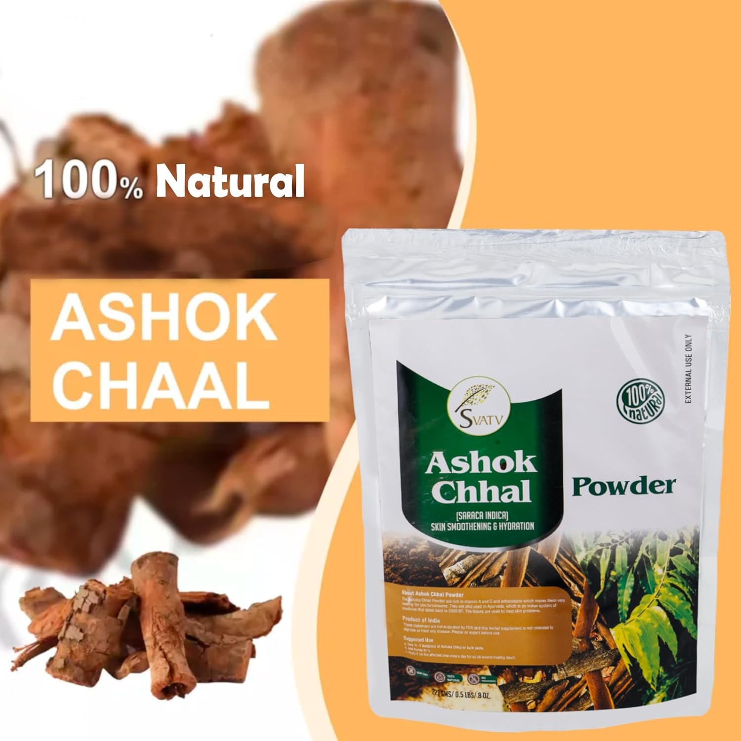 SVATV Ashok Chhal Powder (Saraca Indica) | Skin Care | Indian Ayrvedic Herbs | Improves Skin Health | Control Excess Skin Oil |- Size - 227G,0.5 Lb, 8Oz image number 2
