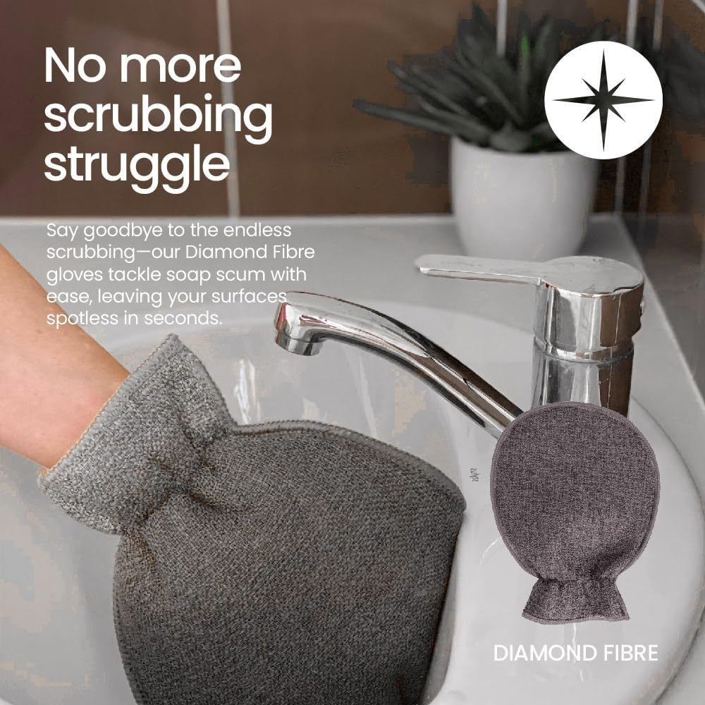 White Magic Eco Cloth Bathroom Cleaning Glove, Charcoal - Dual-Sided Scrubbing & Polishing, Chemical-Free Streak-Free Clean, Made with Recycled Plastic, Machine Washable, 26X20.5Cm image number 3