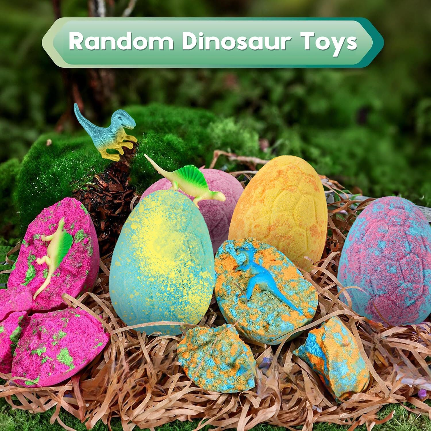 Bath Bombs with Surprise Toy Inside, 6 Pack Dino Egg Organic Bath Bomb with Dinosaur Toys, Bubble Bath Bombs Ball Kit for Birthday Toy Gifts (Pink Box)