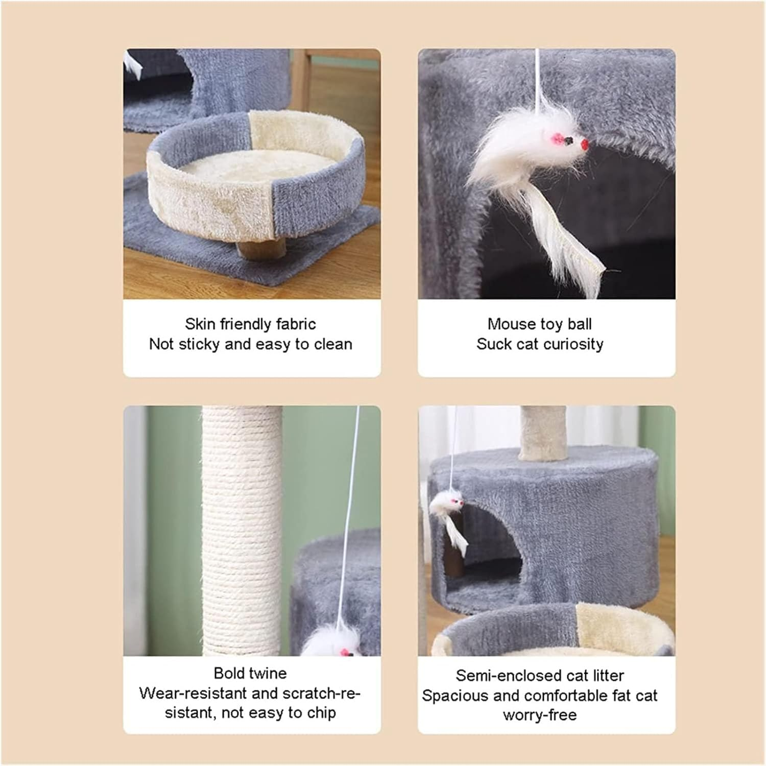 Mumoo Cat 145Cm Cat Tree Kitten Tower Cat Climbing Ladder Sisal Covered Pet Luxury Apartment Furniture for Kittens to Play in the Cat House (Grey)