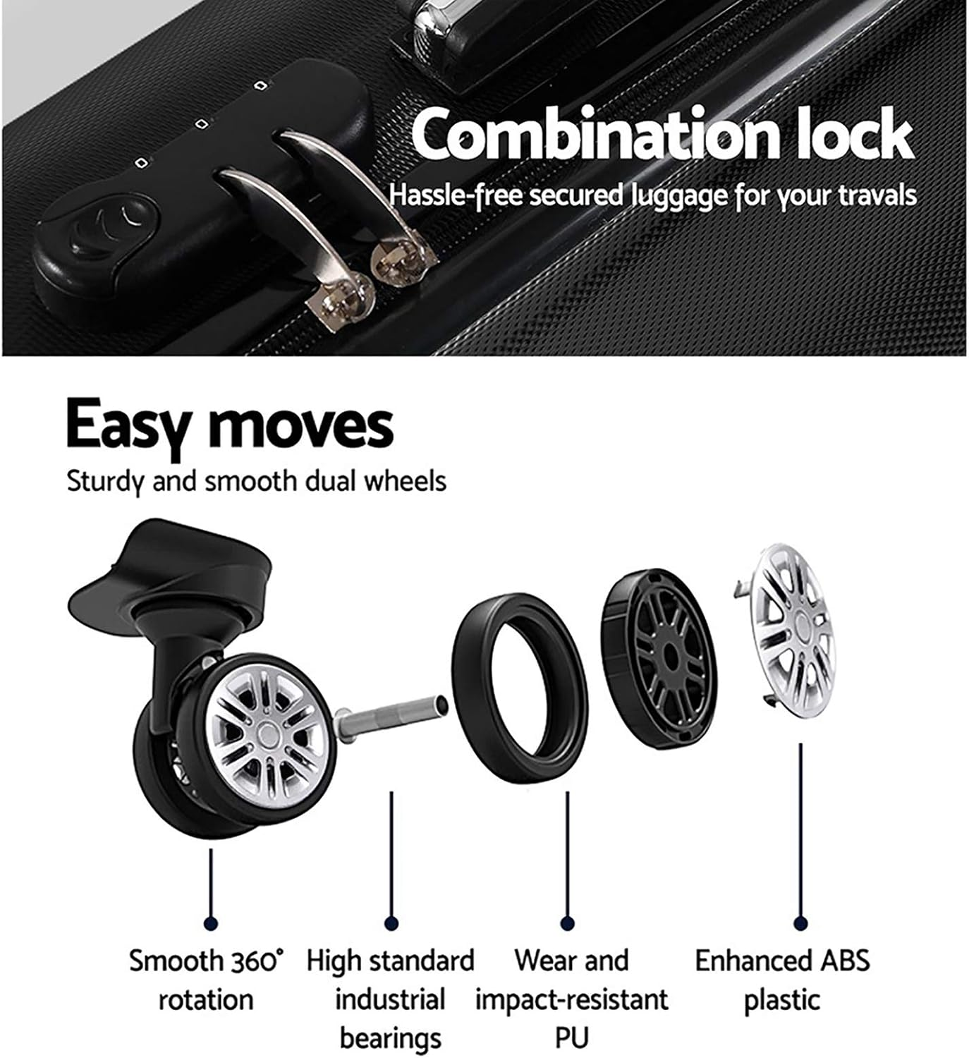 Wanderlite 20" 55Cm Luggage Trolley Travel Set Suitcase Carry on Hard Shell Case Sets Lightweight Black image number 1