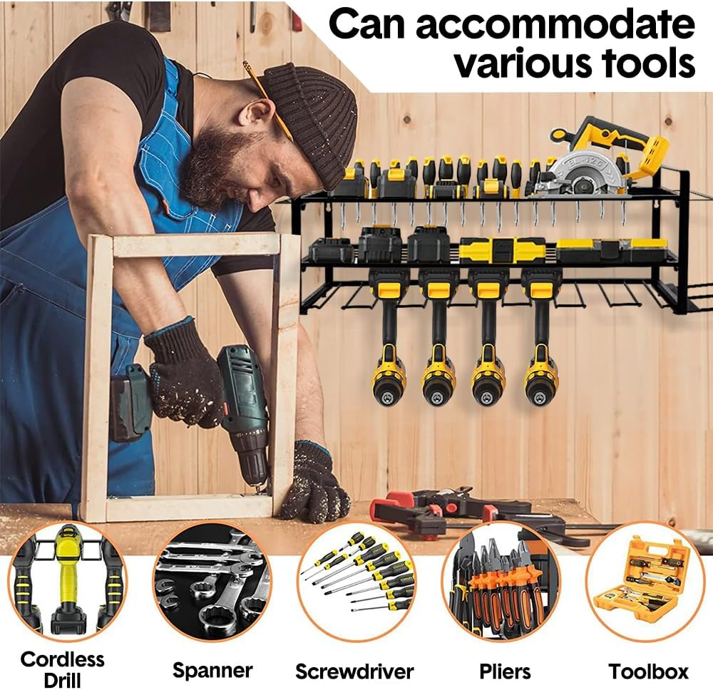 ALPEN OUTDOOR Power Tool Organizer Wall Mount 7 Drill Holder 3 Layer Heavy Duty Metal for Drill Plier Hammer Rack Suitable for Workshop Garage image number 4