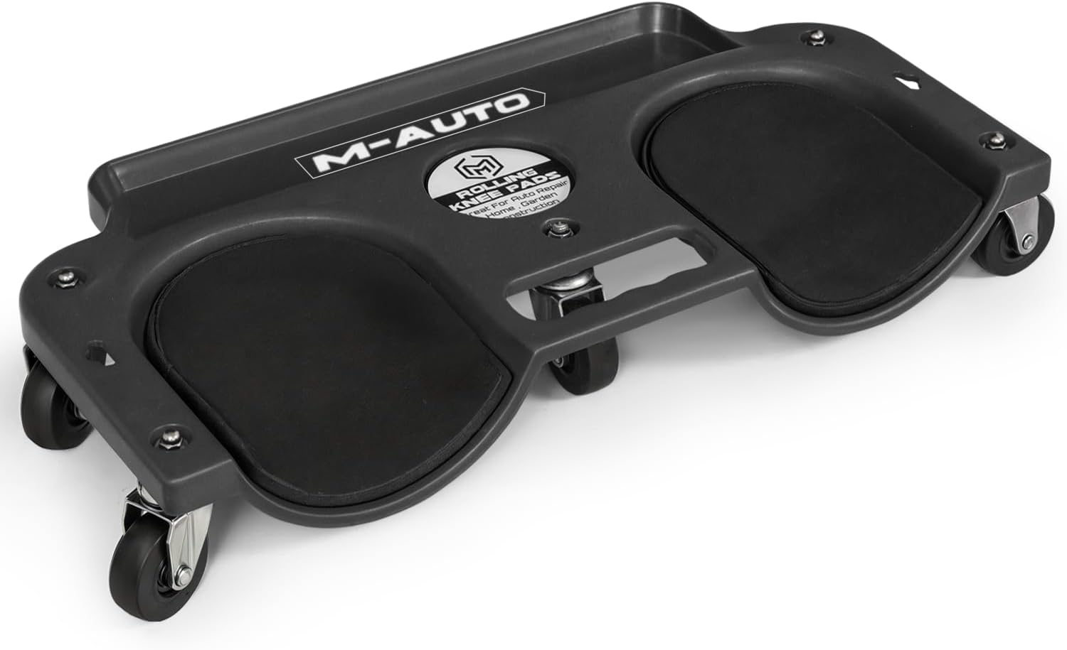 M-AUTO Rolling Knee Creeper Durable Knee Pads with Full 360 Degree Turn Casters and Tool Tray, Garage Kneeling Pads on Swivel Castors for Home Workshop Auto Repairing Maintaining, Black