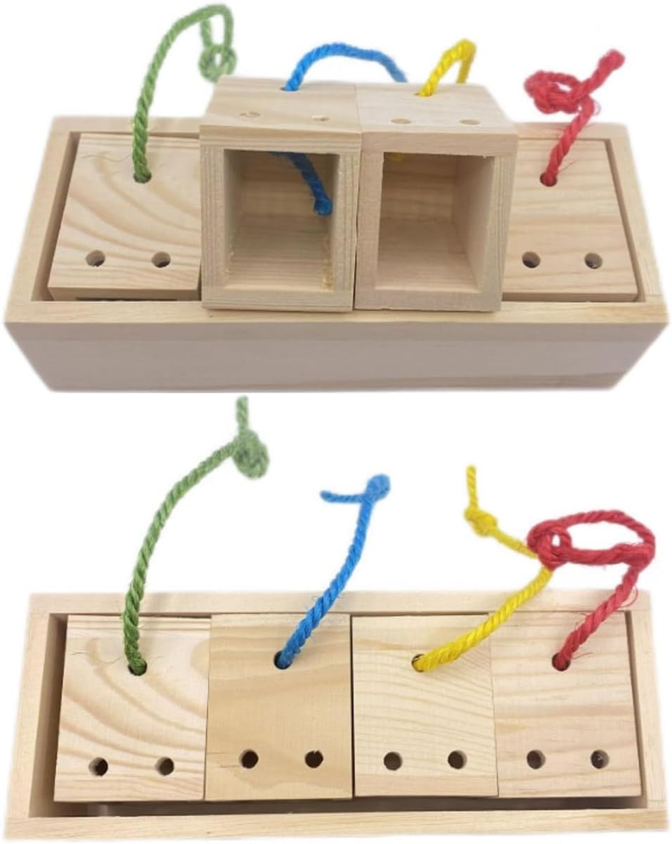 Jade Deals Parrot Foraging Toy - Educational Training Bite Toy, 8.5&times;2.6&times;3.1In Pine Wood & Cotton Rope, Interactive Feeder for Small Birds image number 5