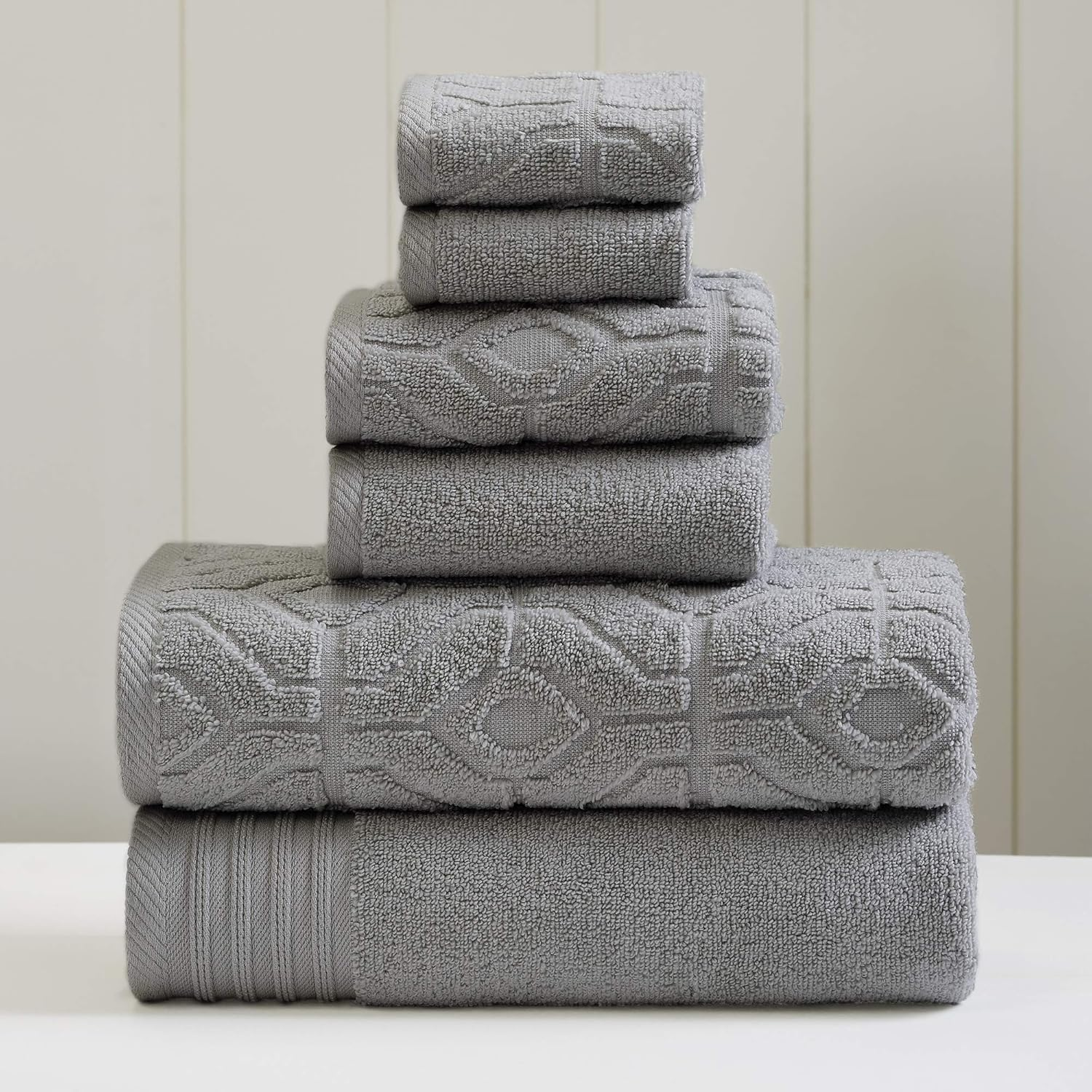 Amrapur Overseas 6-Piece Yarn Dyed Diamond Gate Jacquard Towel Set Taupe