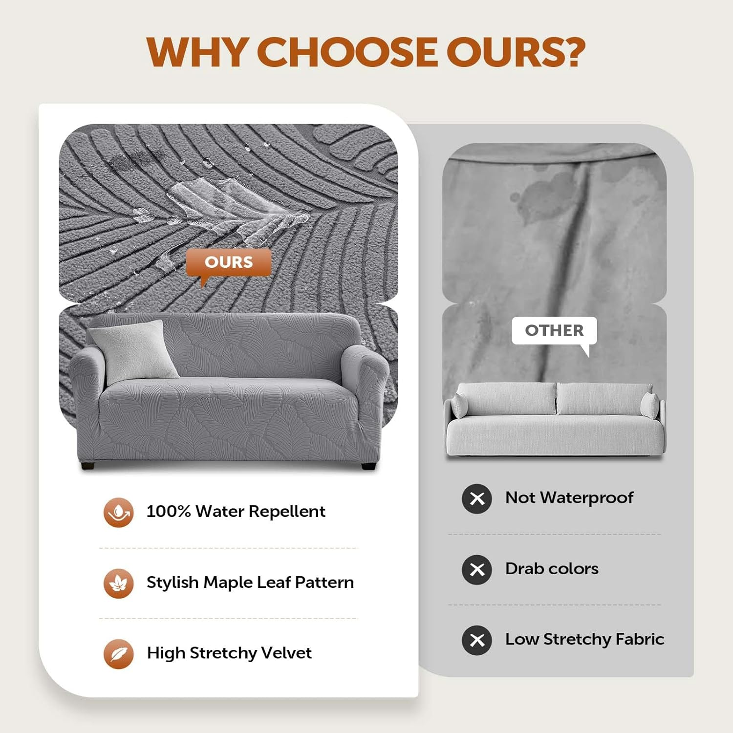 Tokokimo Stretch Soft Sofa Loveseat Couch Cover, Dual Waterproof Sofa Cover 1 Seater, Stretch Maple Leaf Jacquard Sofa Slipcover, Leakproof Furniture Protector for Kids, Pets, Dog and Cat (Dark Gray) image number 3