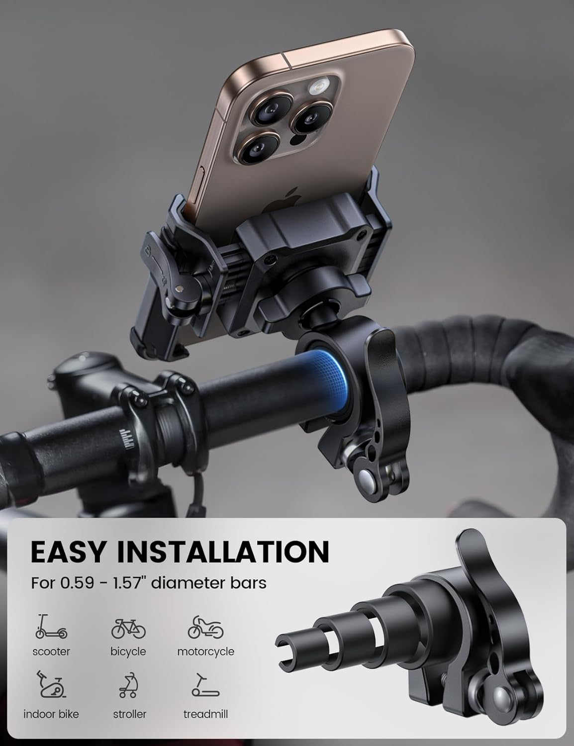 Lamicall Motorcycle Bike Phone Mount - [No Block Camera] [1S Lock] Bike Cell Phone Holder Clamp, Bicycle Scooter Handlebar Clip, for Iphone 16 15 14 Pro Max, Galaxy S25 S24 Ultra, 4.7-7" Phones image number 6