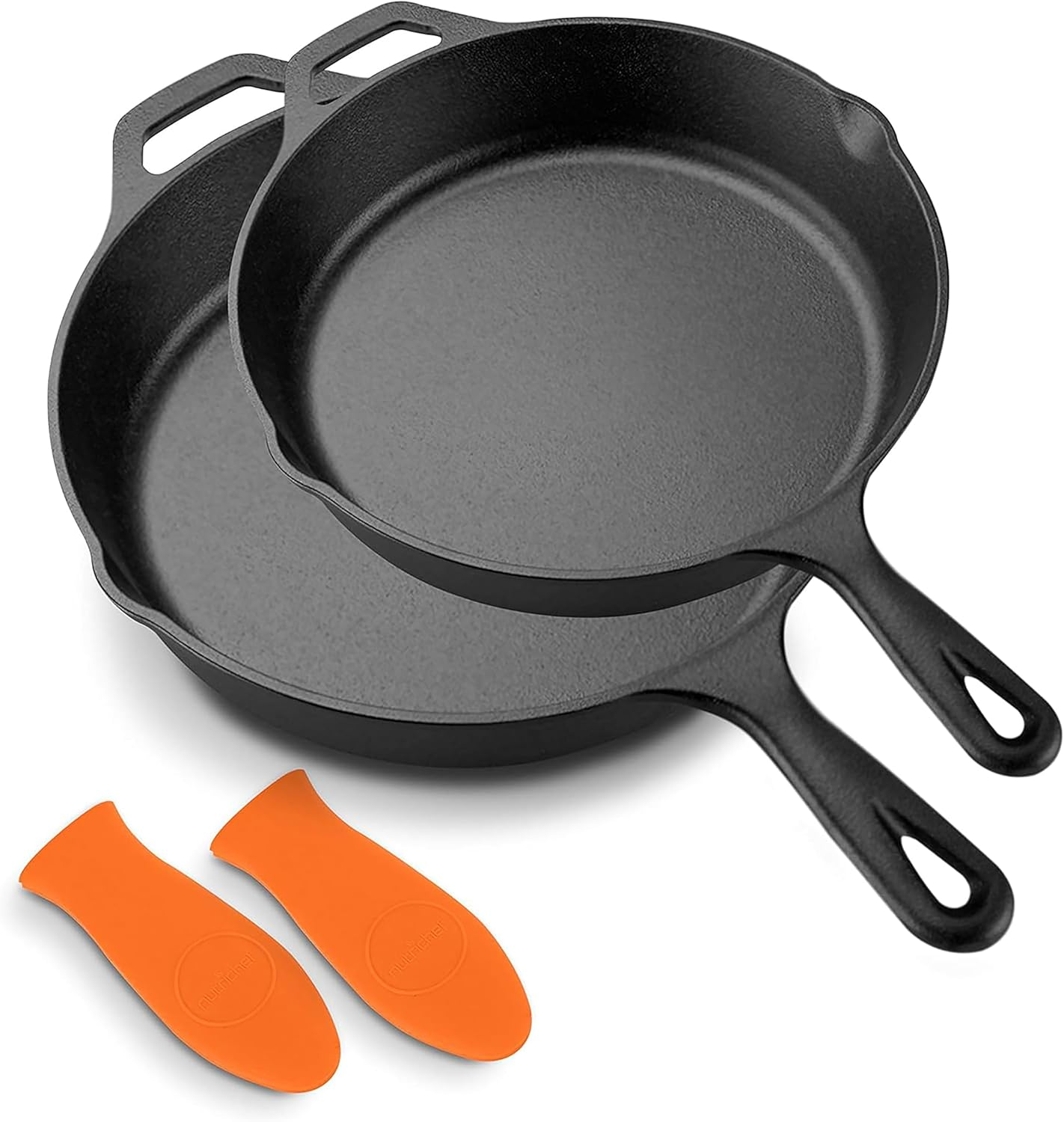 Nutrichef 10" & 12" Kitchen Frying Nonstick Cookware Set W/Drip Spout Pre-Seasoned Cast Iron Skillet Pans, 10 Inch - 12 Inch, Ceramic image number 1