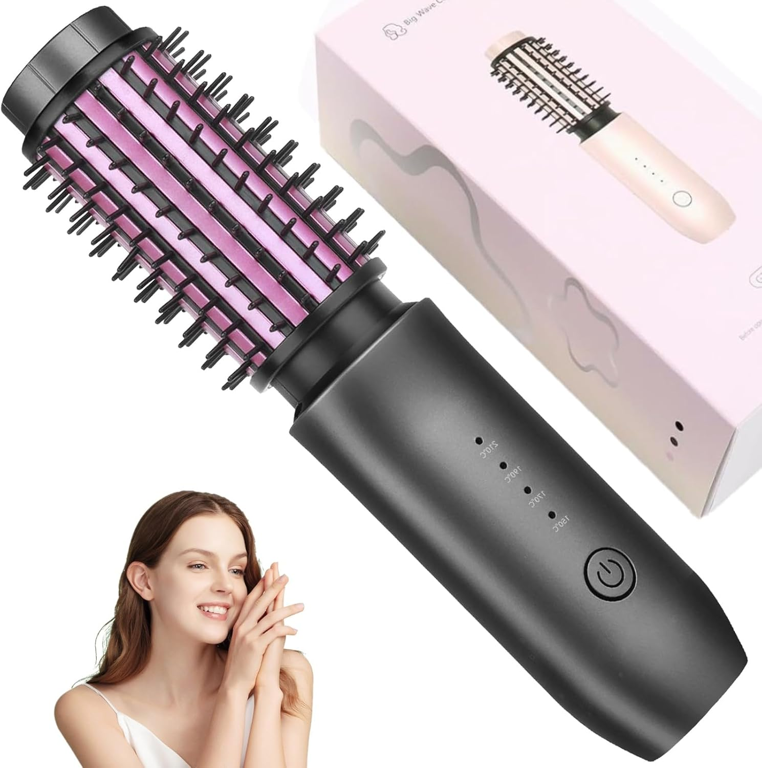 Wireless Curling Iron Hot Air Brush, round Hairdryer, Thermal Hair Dryer Brush, Portable Travel Mini, 7000 Mah USB Rechargeable with Negative image number 4