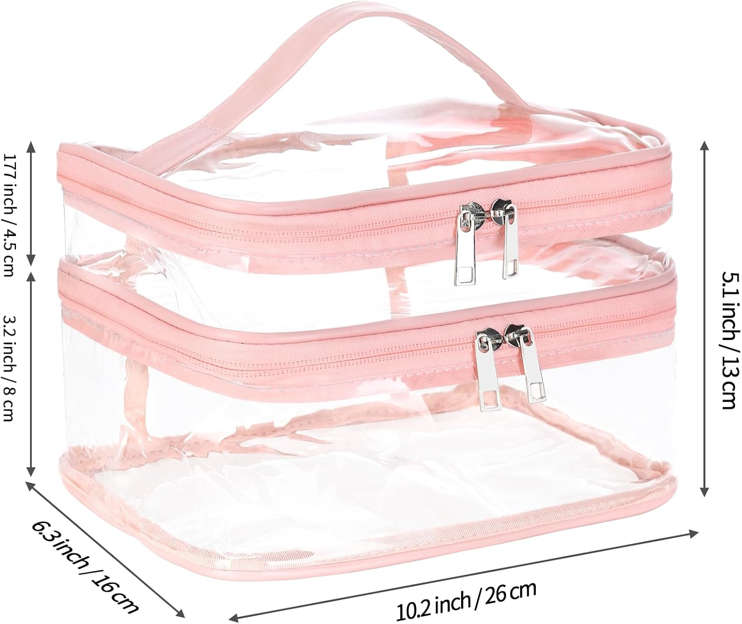 HAOGUAGUA Double Layer Clear Cosmetic Bag Makeup Bag, Waterproof Travel Toiletry Bag, Transparent PVC Pouch Organizer, Pink Large, Double Layer Clear Cosmetic Bag - Black-Large image number 4