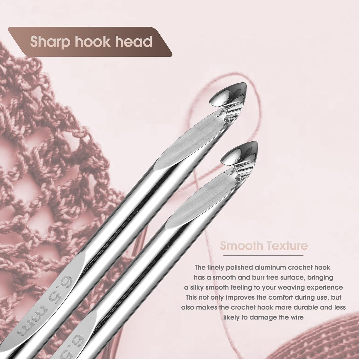 Tunisian Crochet Hooks Set with Cable 6-Inch Aluminum Interchangeable Crochet Hooks Set 3Mm-10Mm Long Crochet Hooks 26Pic (Pink) image number 6