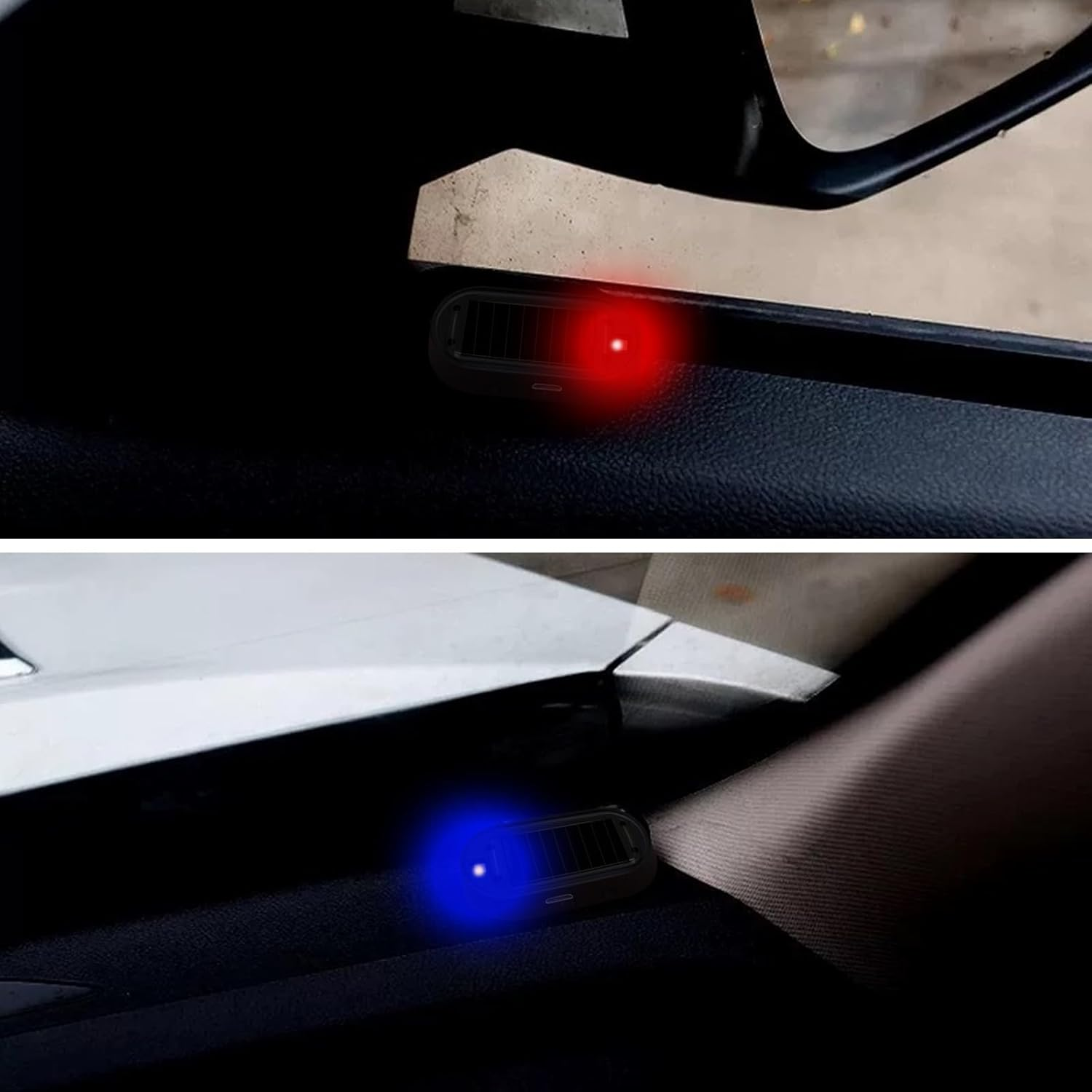 Shudyear Car Solar Power Simulated Dummy Alarm，New Model&Brighter & Clearer，Anti-Theft LED Flashing Security Light Fake Lamp with USB Charger Port，2Pcs (Red) - Red  Blue image number 2