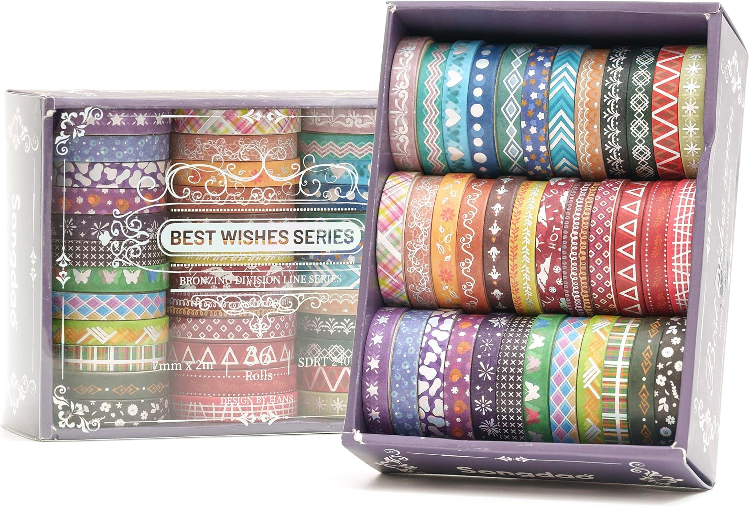 Songdao 36 Rolls Skinny Washi Tape Set Gold Foil Detailing Arts Adhesive Tapes Basic Patterns Decorative Masking Tape Sets for Craft, Kids, Scrapbook, DIY, Gift Wrapping (Black & Gold)