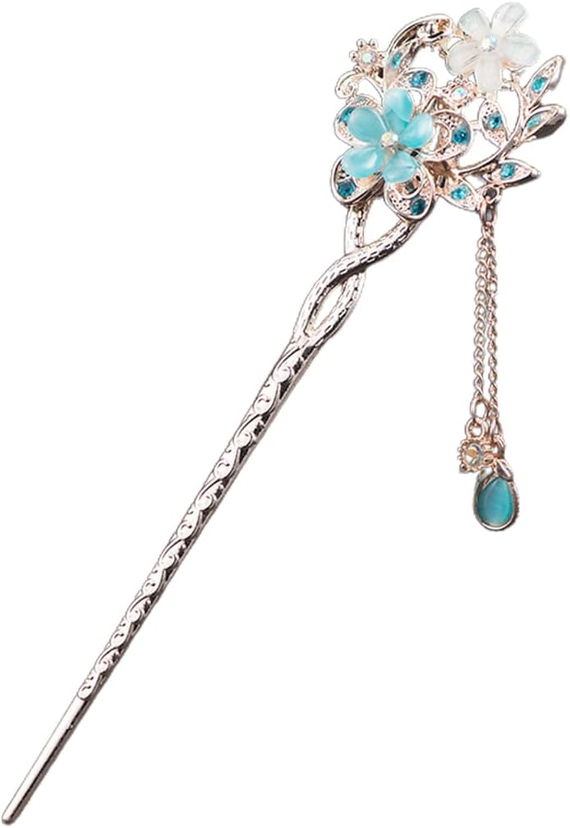 Vintage Hair Stick Opal Flower Hair Sticks Hair Decor Chinese Hairpins Old Hair Clip Old Hair Clip Blue image number 5